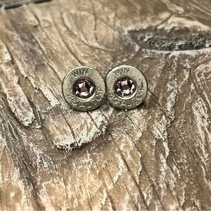 BULLET STUD EARRINGS - 45 AUTO - SWAROVSKI CRYSTAL BIRTHSTONE 
JUNE-LT.AMETHYST